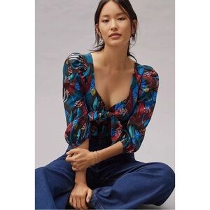 NEW Eva Franco Tropical Sweetheart Blouse in Black Motif Women's Size 8